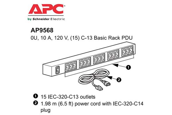 Rack PDU, Basic, 1U, 16A, 208/230V - Thanh nguồn PDU AP9568