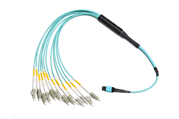 AMP MPO Fiber Optic Cable Assembly, Fan-Out MPO to 6x LC Duplex, OM3 50/125 μm XG, Aqua X-1966423-X