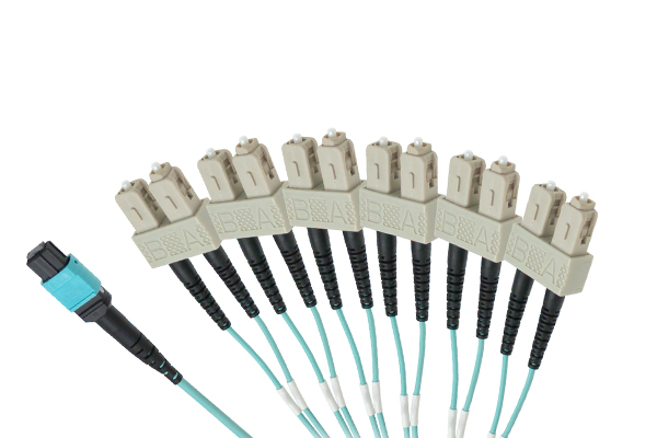 AMP MPO Fiber Optic Cable Assembly, Fan-Out MPO to 6x SC Duplex, OM3 50/125 μm XG, Aqua X-1966420-X